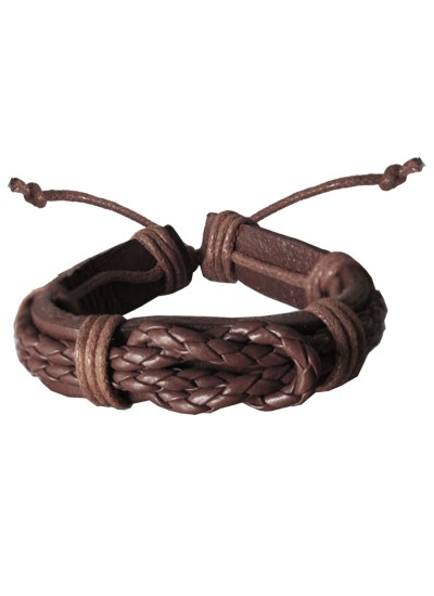 Mens Fashion Brown  Braided Adjustable Fashion Leather Bracelet 